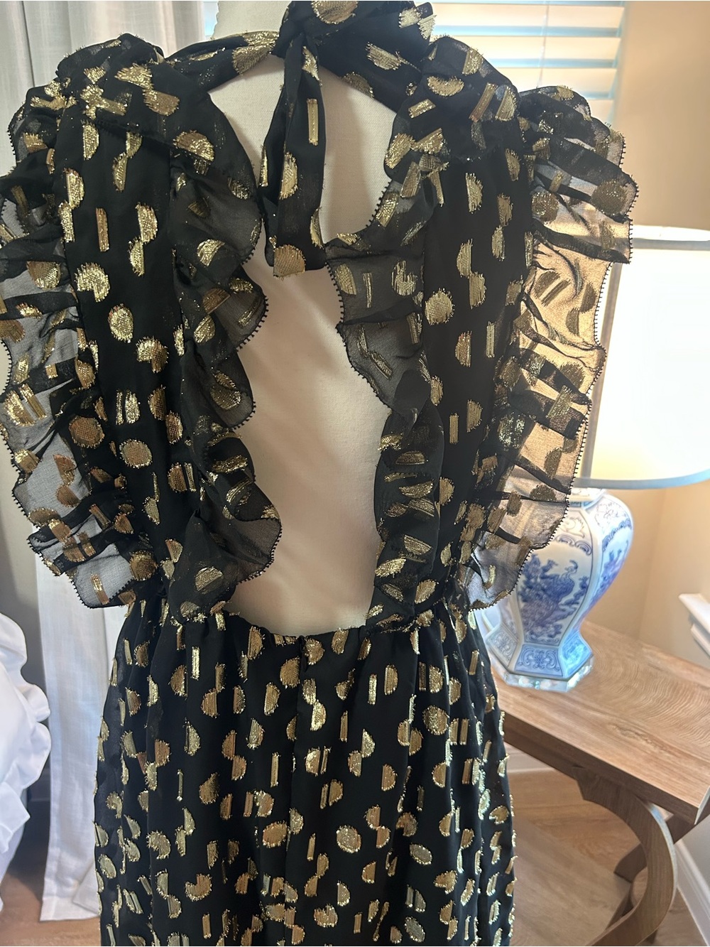 Madewell Metallic Black Maxi Dress with Gold Foil Accents - Picture 4 of 7